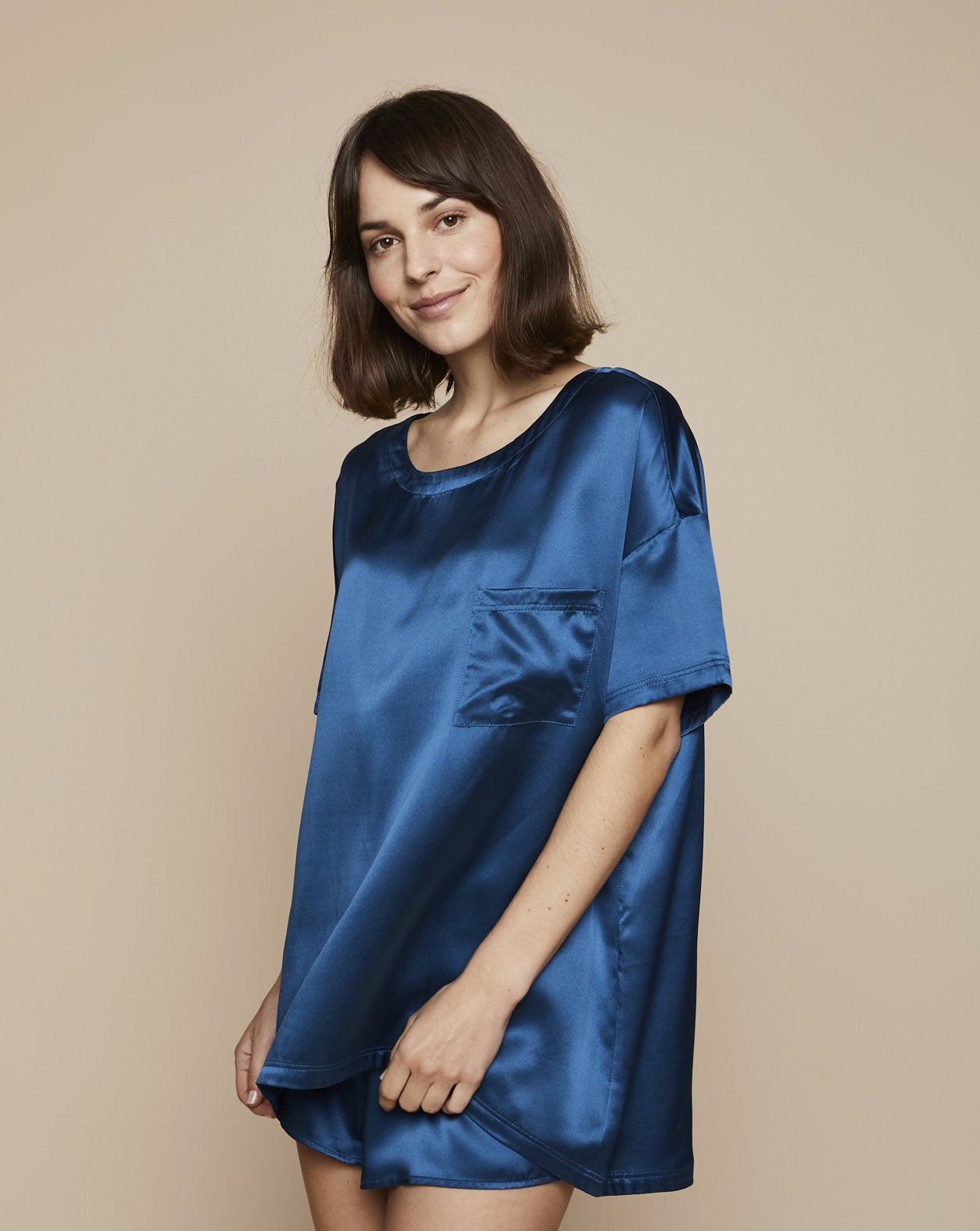 Thera Silk Shirt and Short in Blue Hour - Set