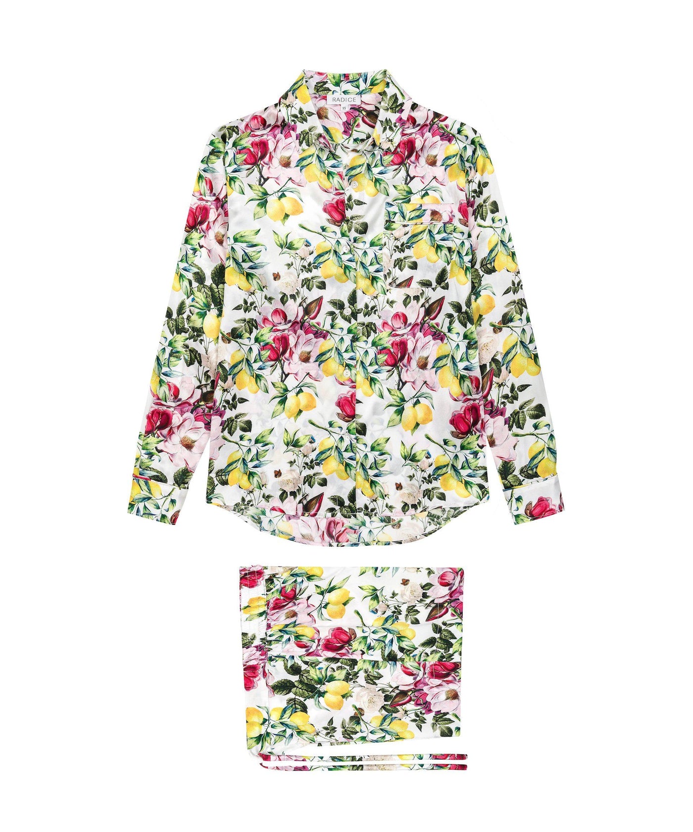 Alexandra Silk Pyjama in Amalfi Lemon - Short Loungewear, Pyjama, Seidenpyjama, Schlafanzug | RADICE