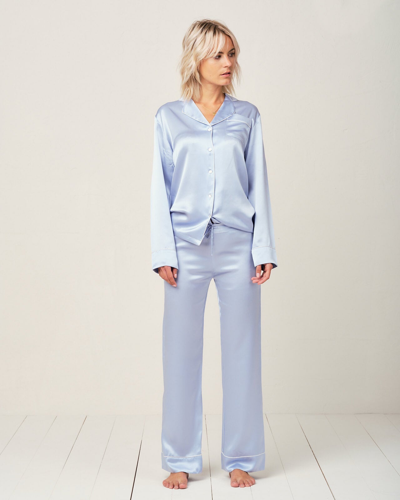 Elisabetha Silk Pyjama in Candy Blue - Top