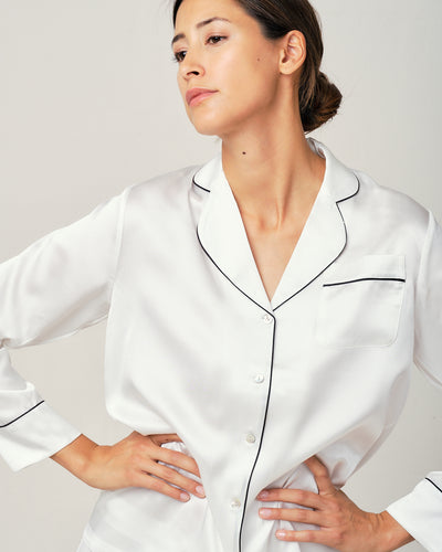 Elisabetha Silk Pyjama in Moonlight White - Top