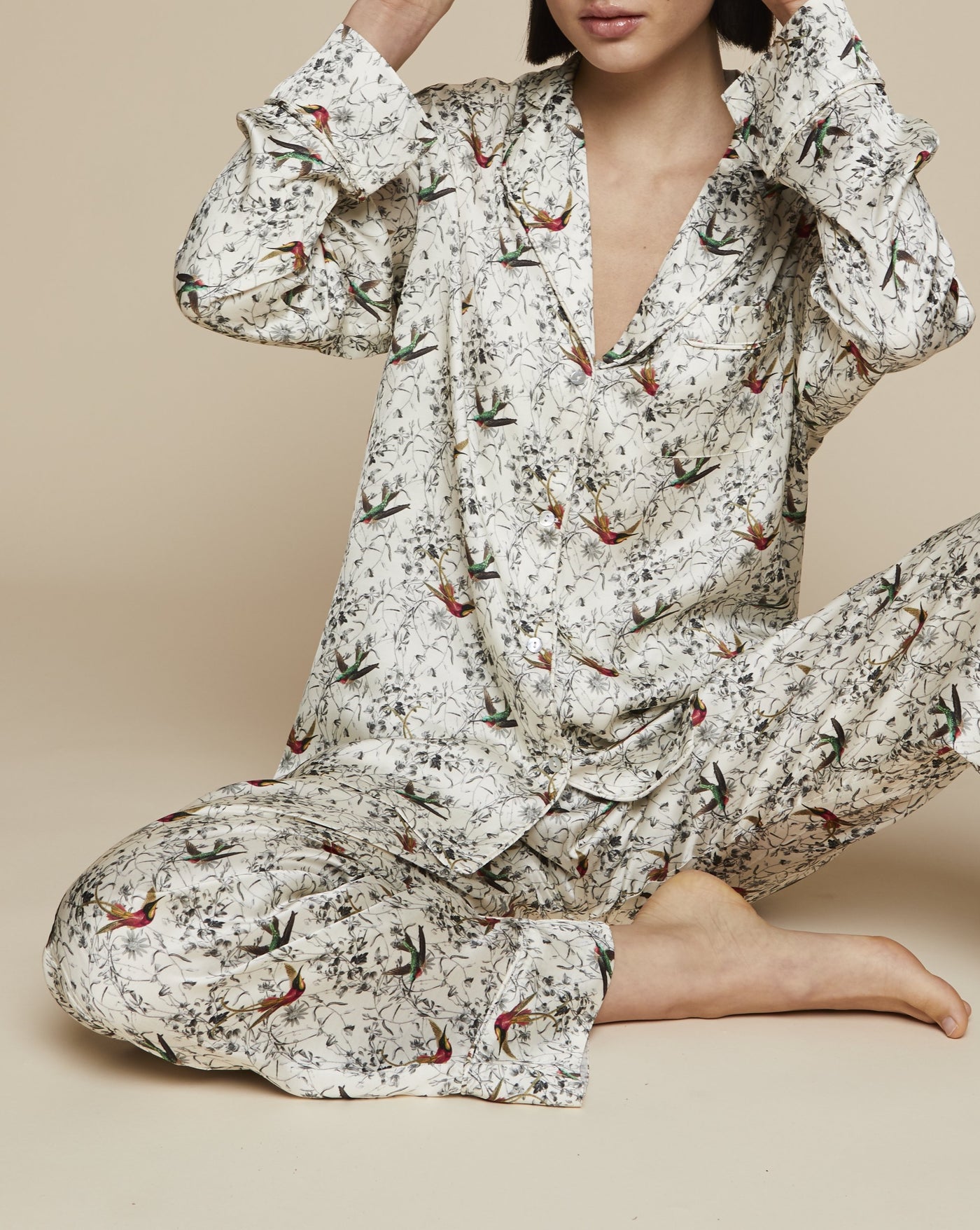 Elisabetha Silk Pyjama Bottom in Aves
