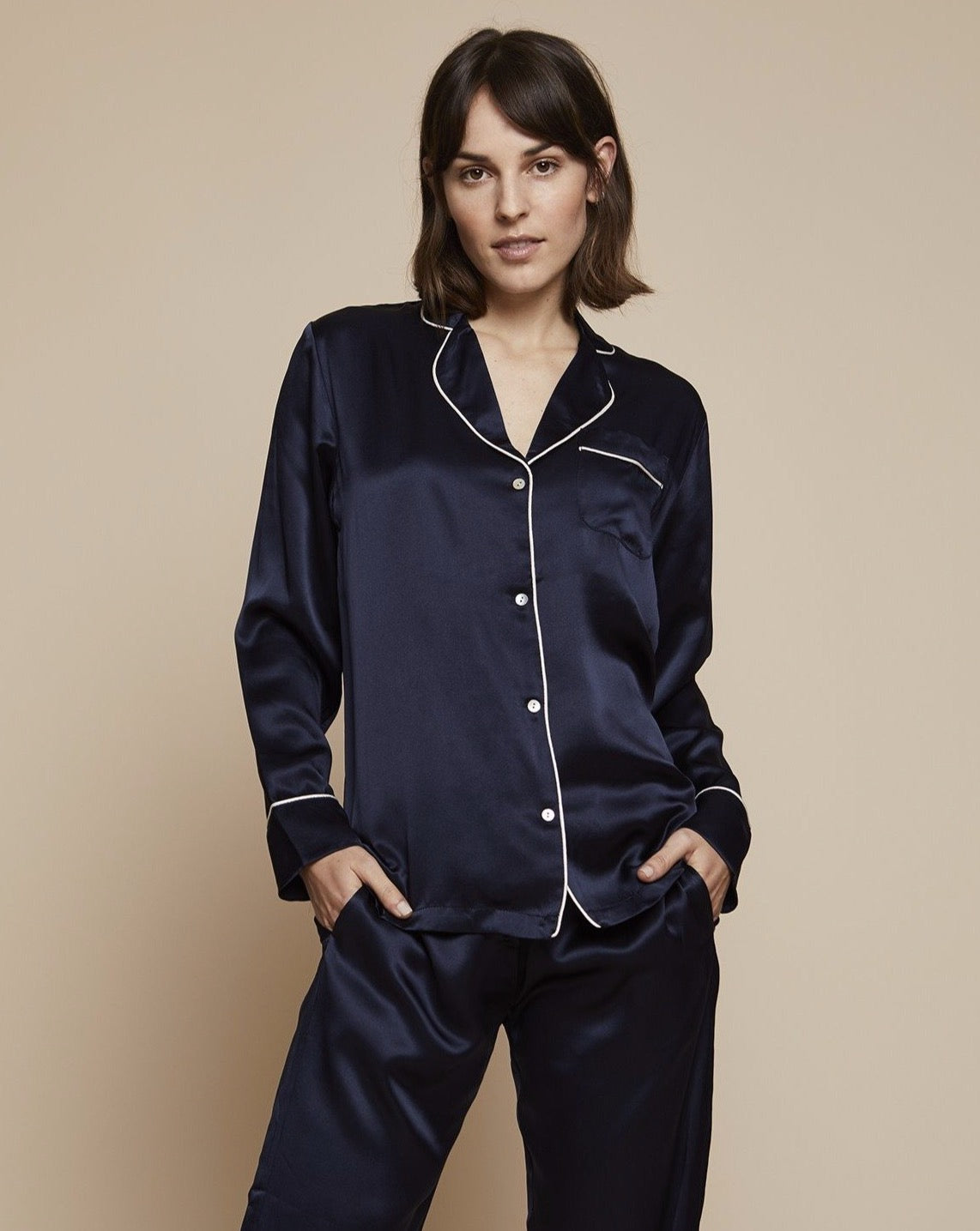 Coco Navy Silk Satin Pajama Set