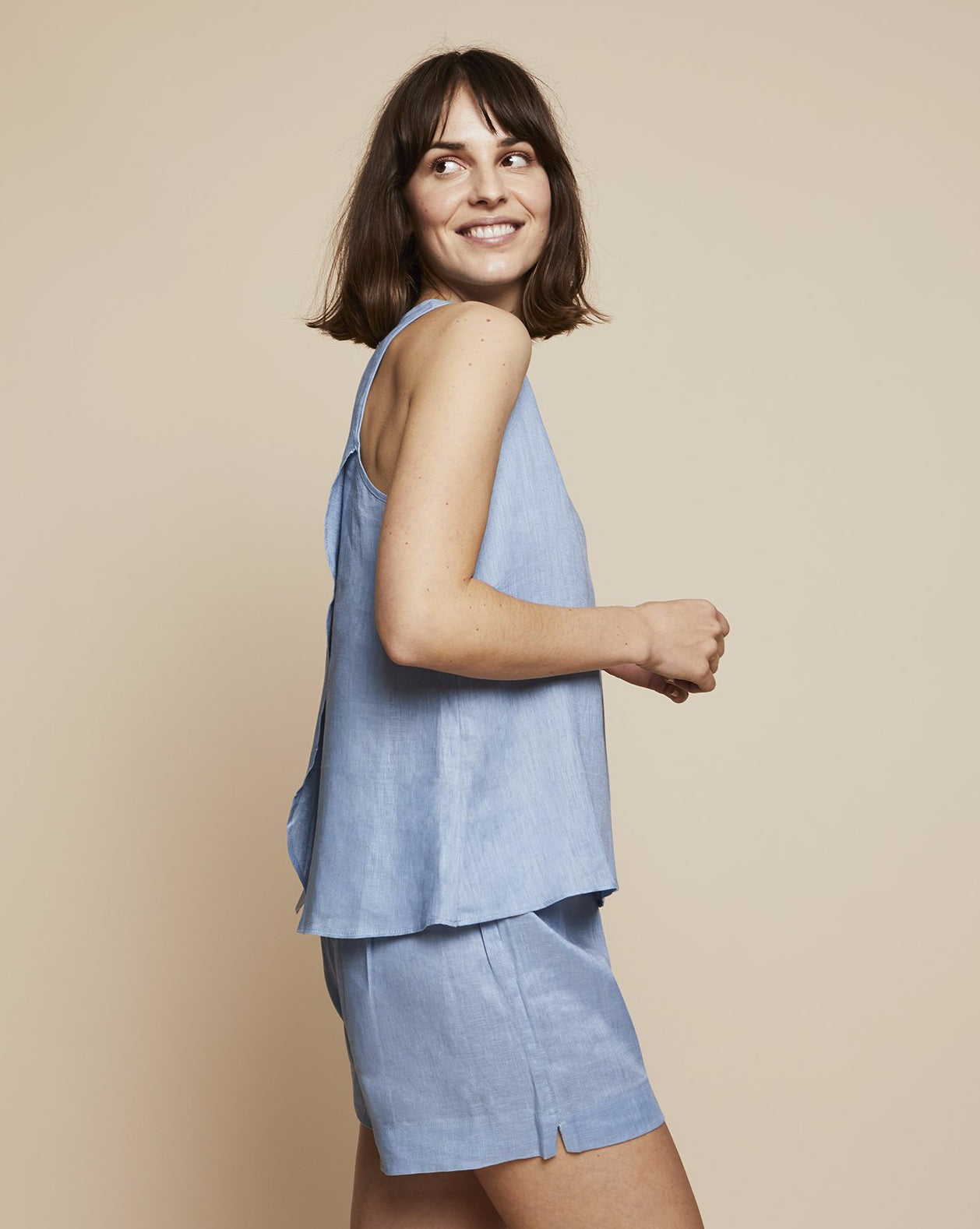 Alexandra Linen Shorts in Candy Blue - Loungewear Shorts, Pyjama, Linen Pyjama, Nightwear | RADICE