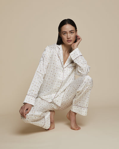 Ronja Cotton Silk Pyjama in Beach Day - Top - Loungewear Top, Pyjama, Silk Pyjama, Nightwear | RADICE