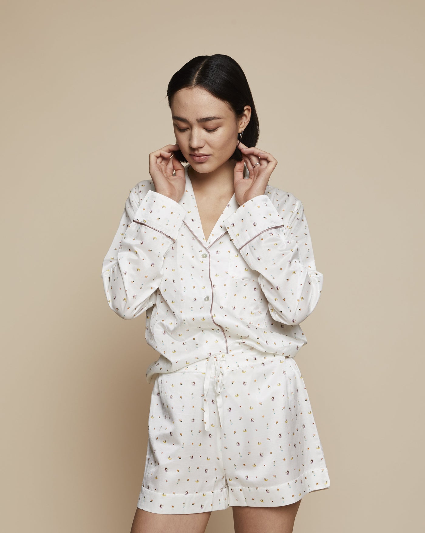 Ronja Cotton Silk Pyjama in Beach Day - Shorts - Loungewear Top, Pyjama, Silk Pyjama, Nightwear | RADICE