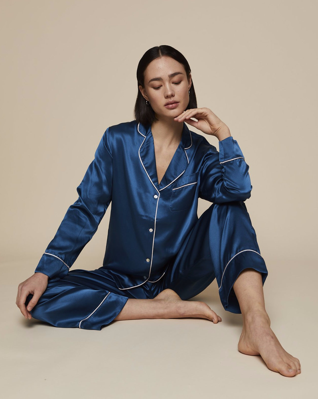 Elisabetha in Blue Hour - Loungewear Top, Pyjama, Silk Pyjama, Nightwear | RADICE