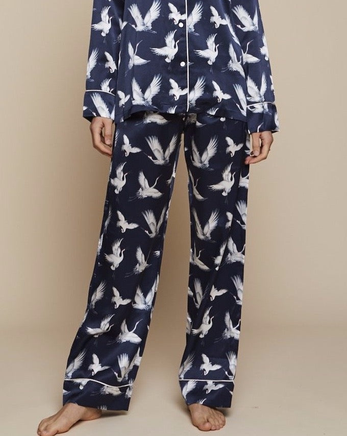 Elisabetha Silk Pyjama Bottom in Aves