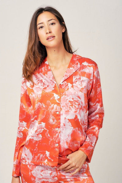 Elisabetha Silk Pyjama in Tea Garden Red - Top Loungewear, Pyjama, Seidenpyjama, Schlafanzug | RADICE