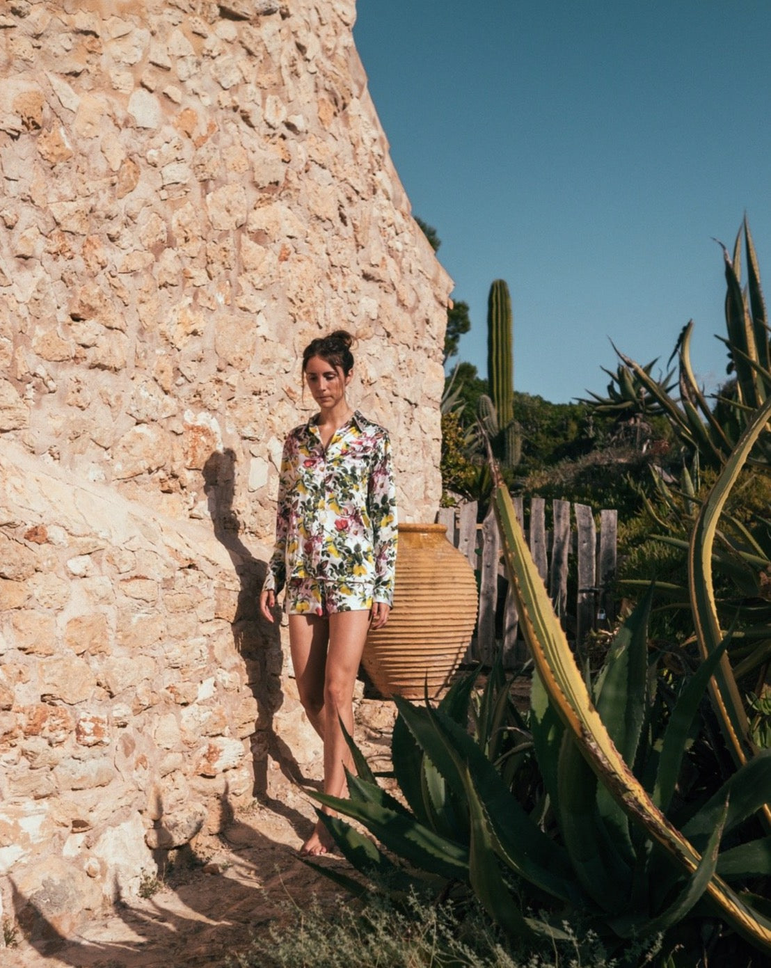 Alexandra Silk Pyjama in Amalfi Lemon - Shorts