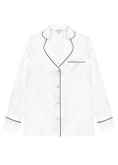Elisabetha Silk Pyjama in Moonlight White - Top Loungewear, Pyjama, Seidenpyjama, Schlafanzug | RADICE