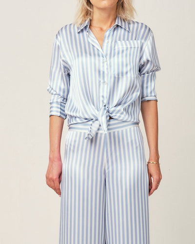 Alexandra Silk Pyjama in Candy Blue Stripes - Top Loungewear, Pyjama, Seidenpyjama, Schlafanzug | RADICE