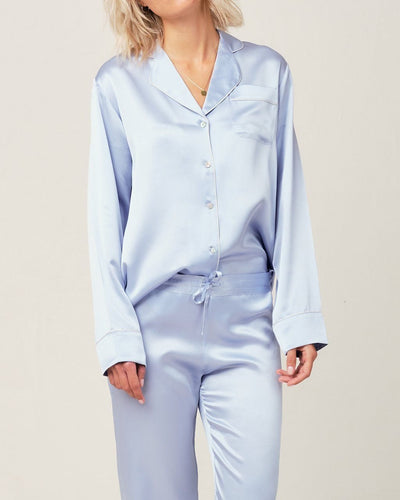 Elisabetha Silk Pyjama in Candy Blue - Top Loungewear, Pyjama, Seidenpyjama, Schlafanzug | RADICE