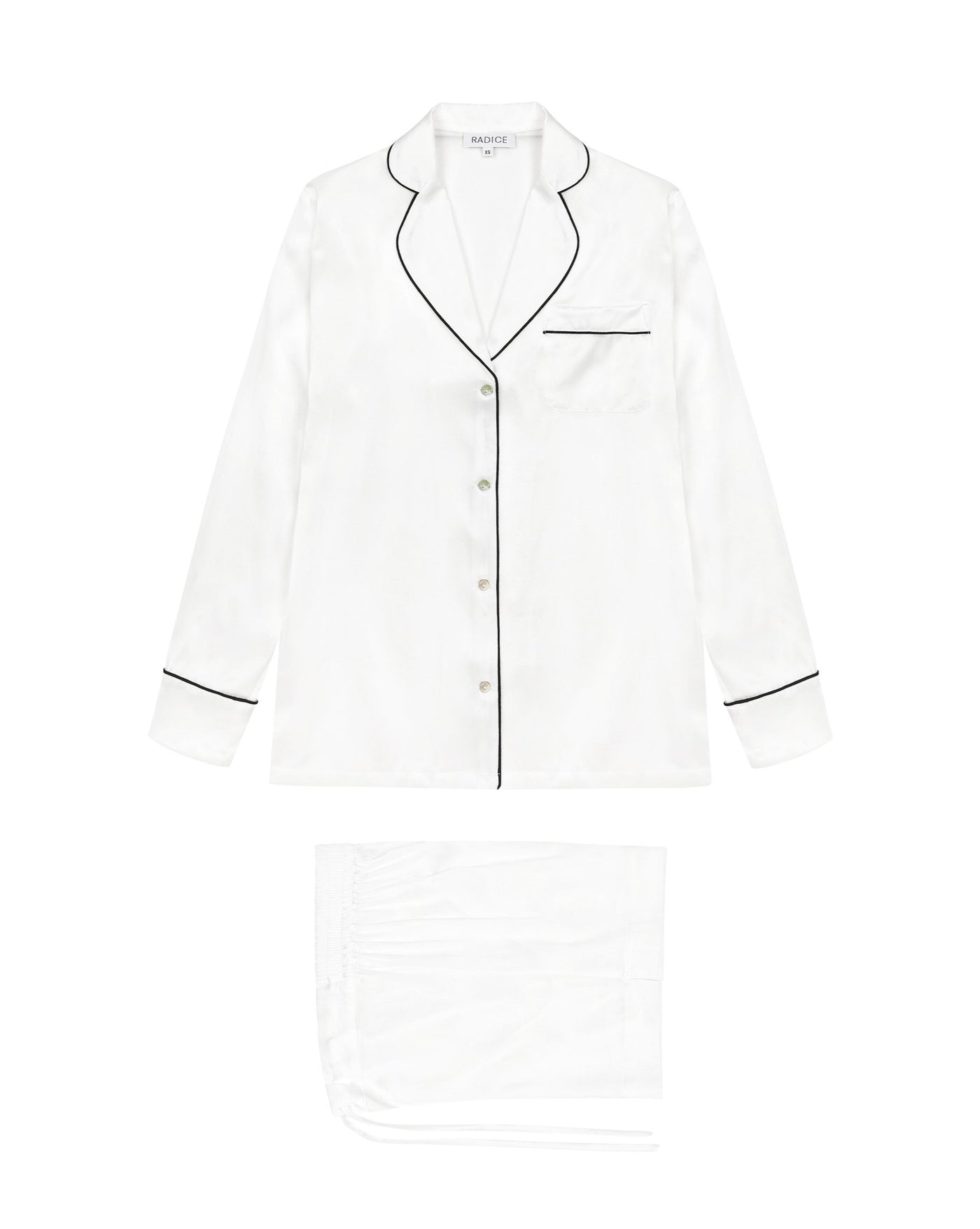 Alexandra Silk Pyjama in Moonlight White - Short Loungewear, Pyjama, Seidenpyjama, Schlafanzug | RADICE