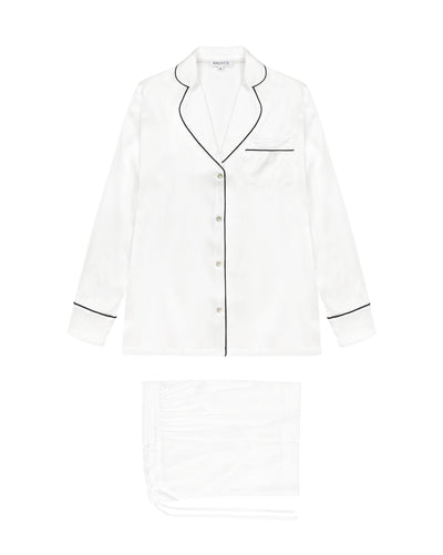 Alexandra Silk Pyjama in Moonlight White - Short Loungewear, Pyjama, Seidenpyjama, Schlafanzug | RADICE